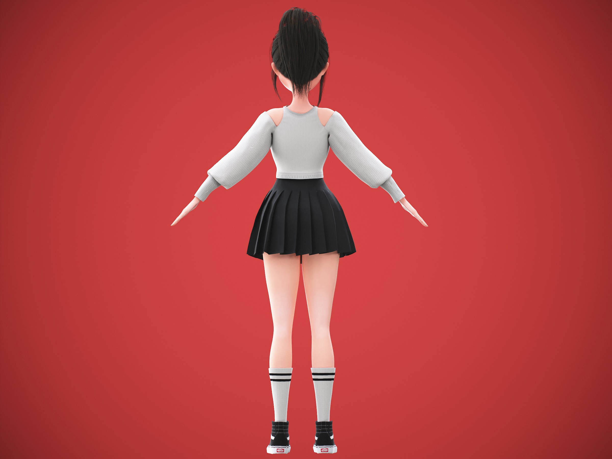 Game Cartoon Korean Girl Character rigged Low-poly 3D model_15