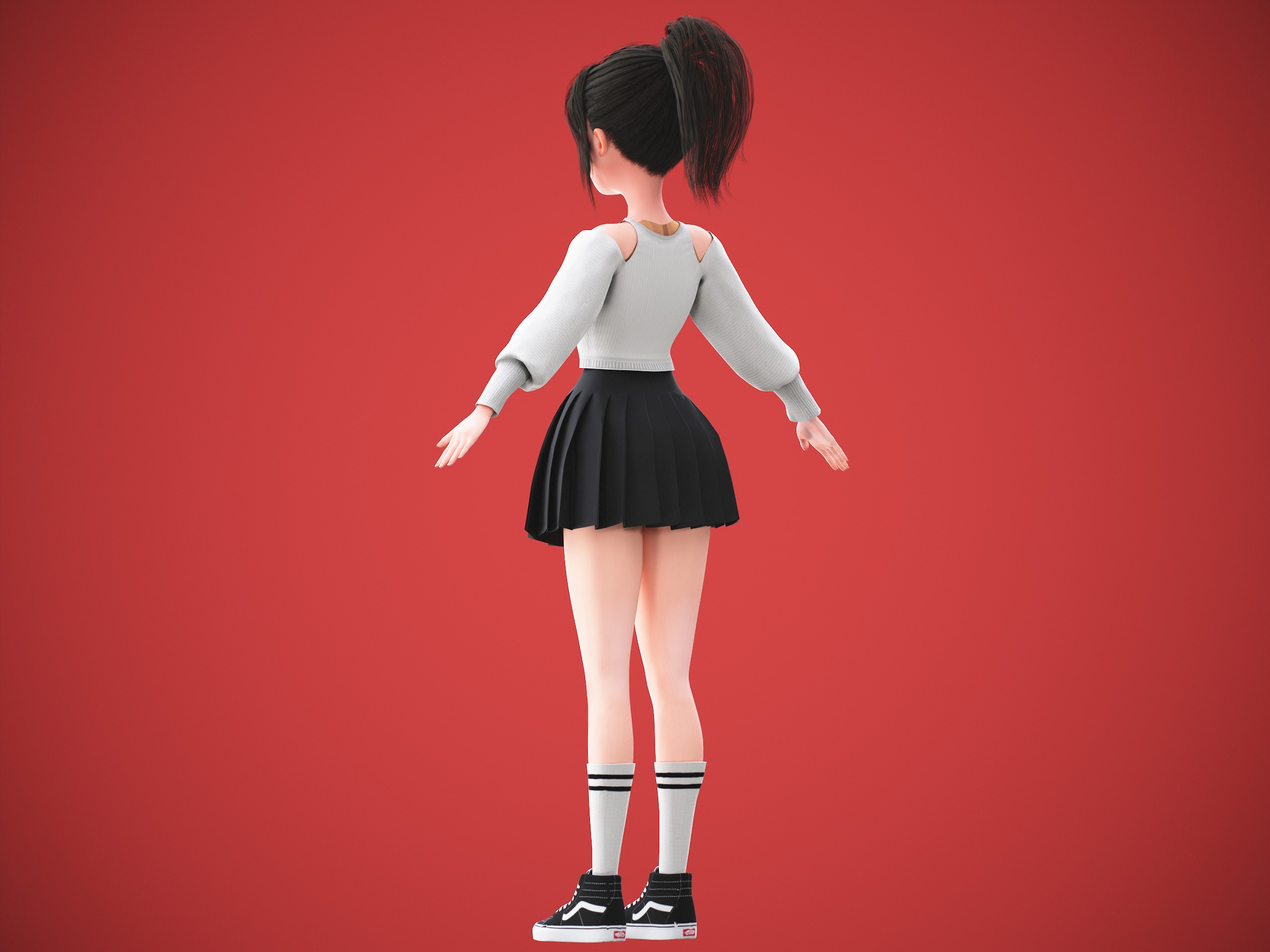 Game Cartoon Korean Girl Character rigged Low-poly 3D model_14