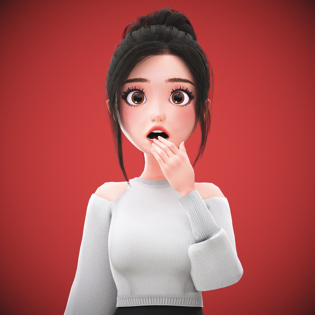 Game Cartoon Korean Girl Character rigged Low-poly 3D model_24