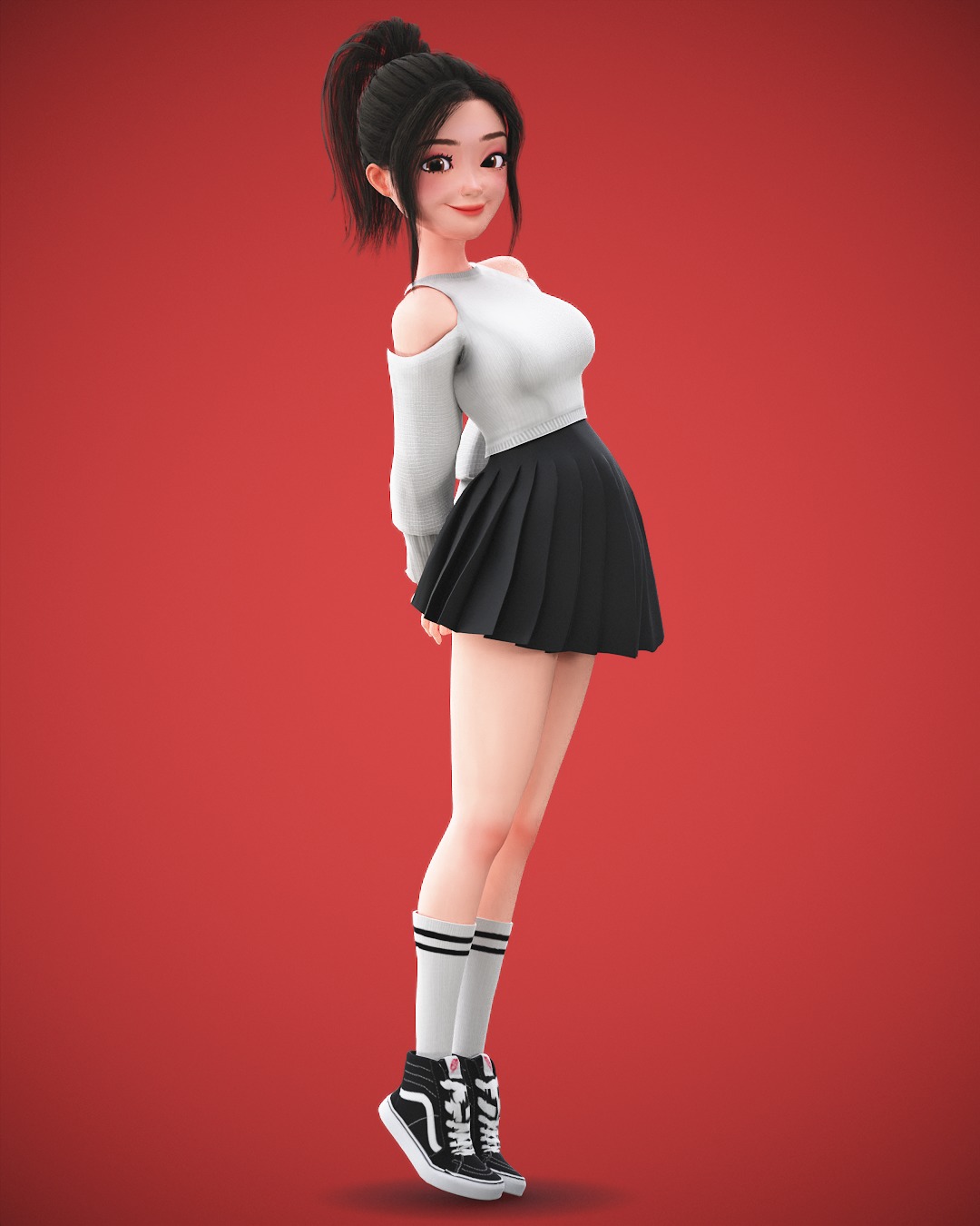 Game Cartoon Korean Girl Character rigged Low-poly 3D model_21