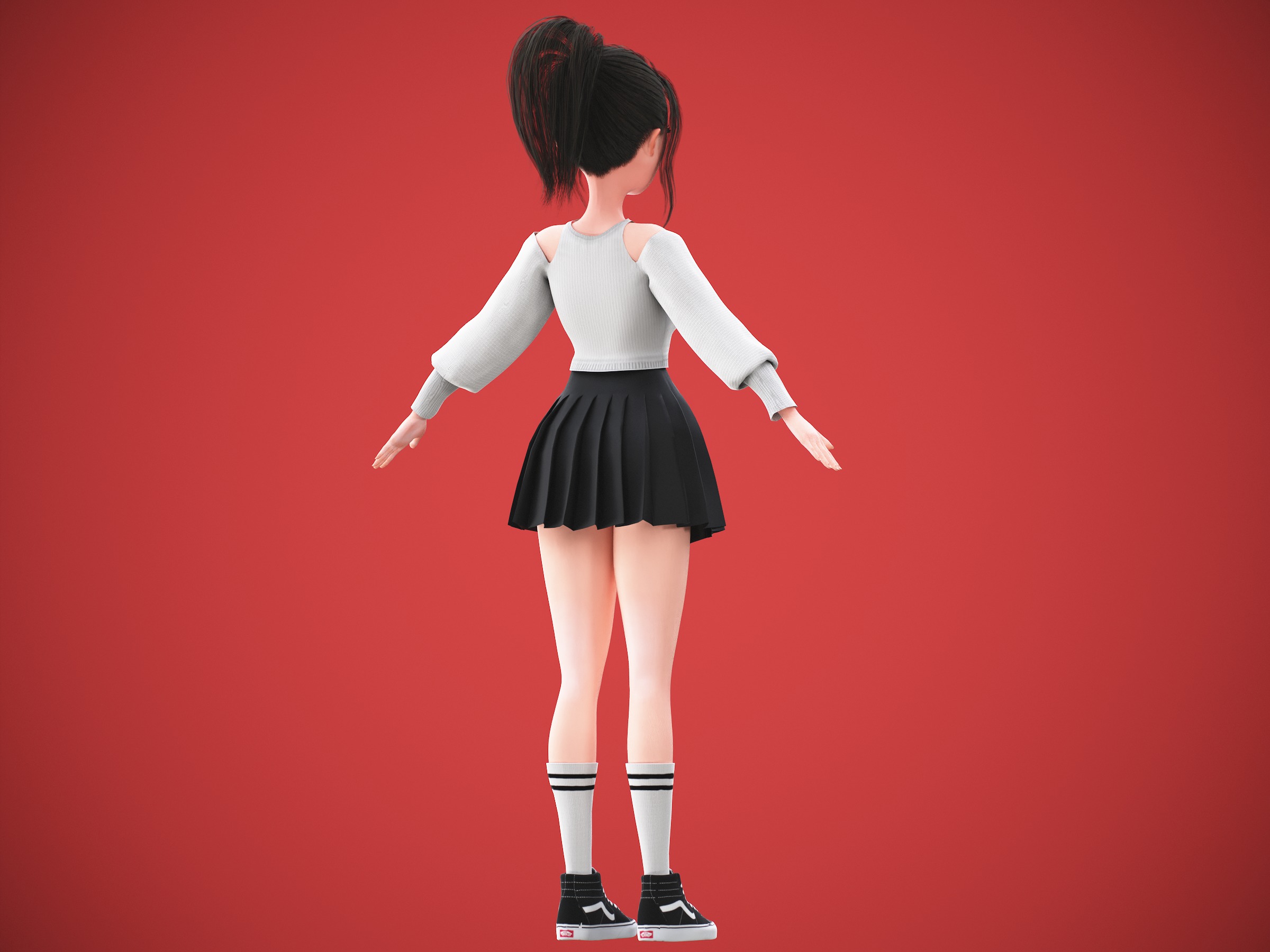 Game Cartoon Korean Girl Character rigged Low-poly 3D model_11