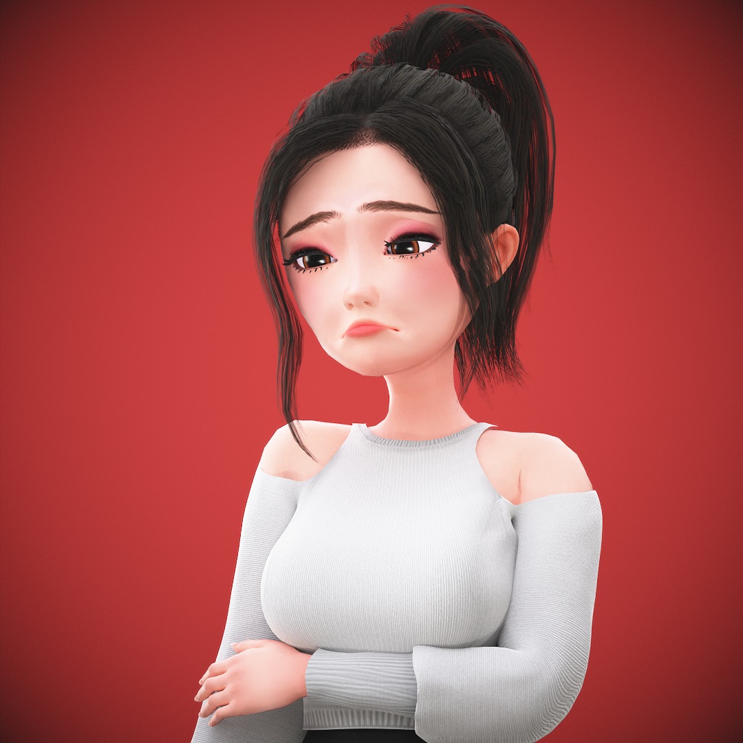 Game Cartoon Korean Girl Character rigged Low-poly 3D model_25