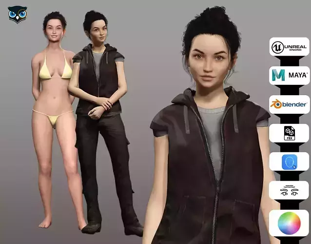 Realistic Female Adventurer 3D Model with Detailed Textures Low-poly 3D model