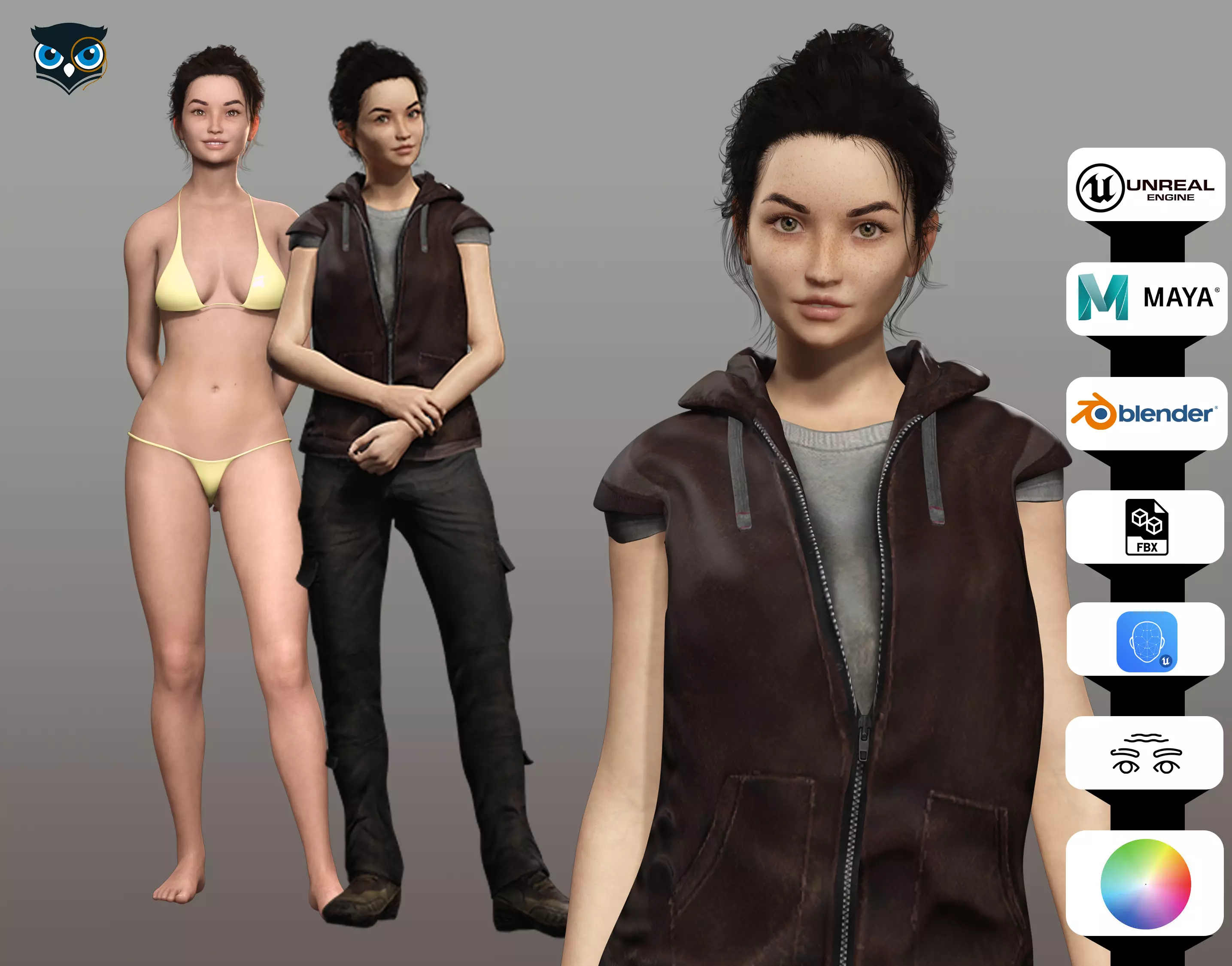 Realistic Female Adventurer 3D Model with Detailed Textures Low-poly 3D model_0