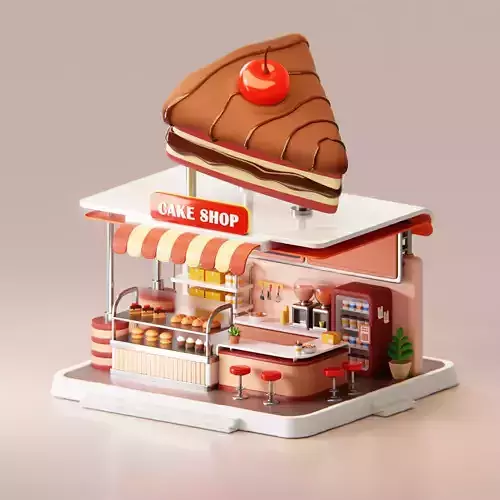 Slice Choco Cherry Cake Shop Low Poly 3D model