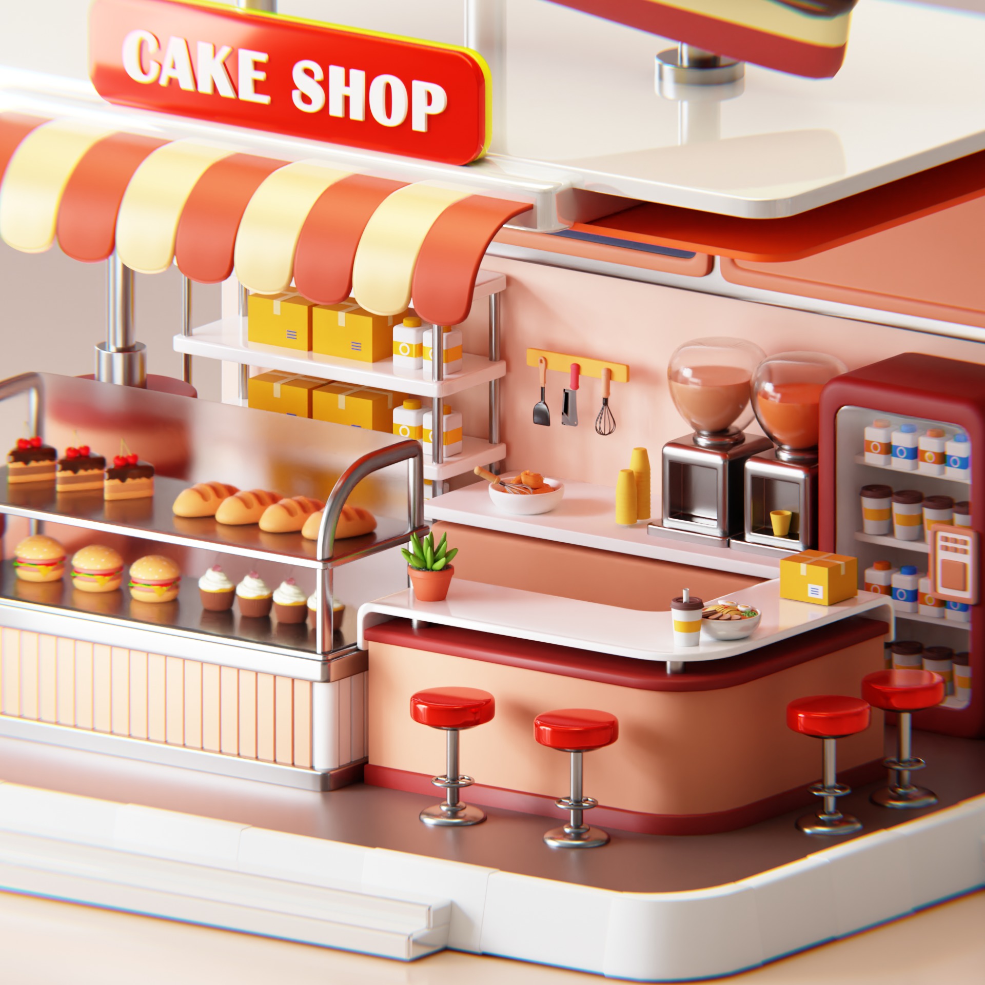 Slice Choco Cherry Cake Shop Low Poly 3D model_1