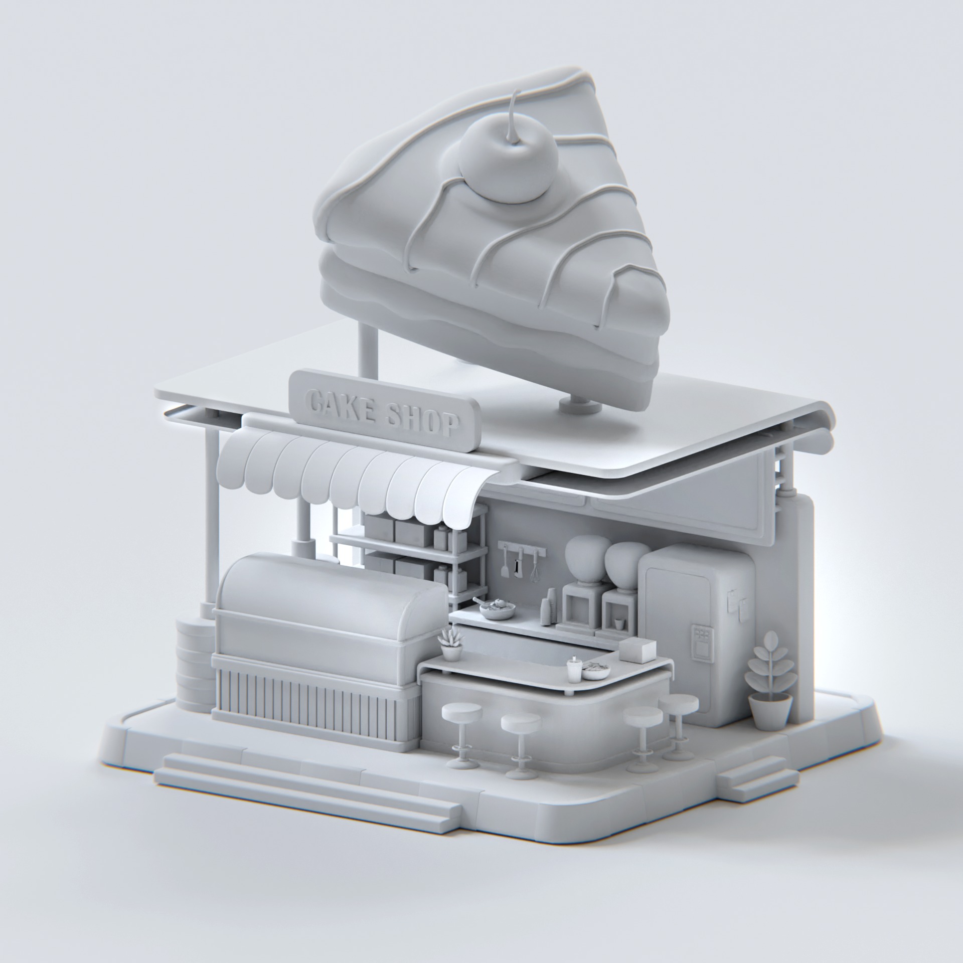 Slice Choco Cherry Cake Shop Low Poly 3D model_5