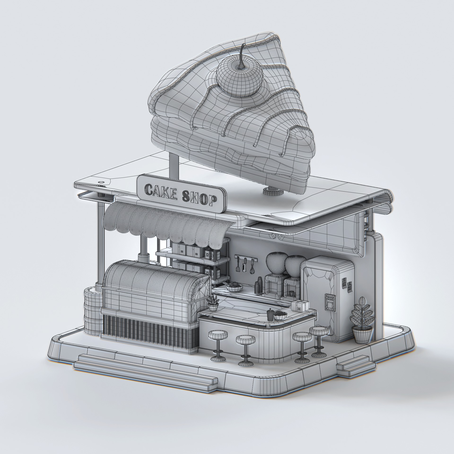 Slice Choco Cherry Cake Shop Low Poly 3D model_6