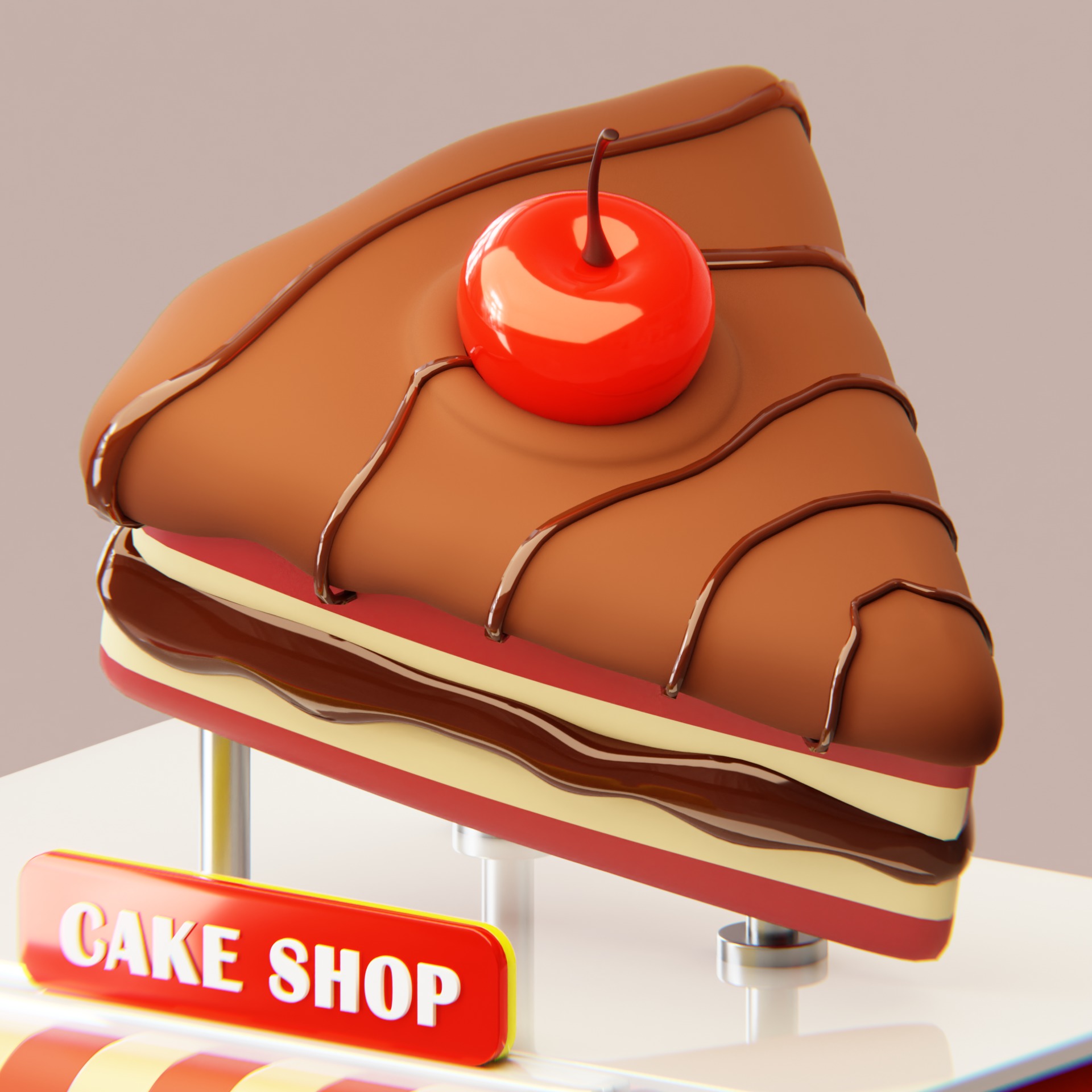 Slice Choco Cherry Cake Shop Low Poly 3D model_4