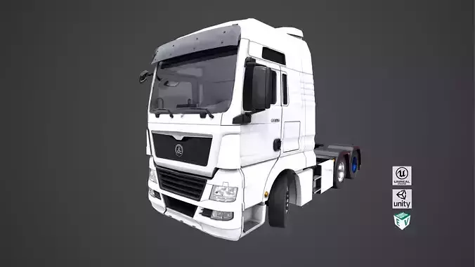 Heavy Truck White Chassis 04 Generic All PBR Unity UE Textures Low-poly 3D model