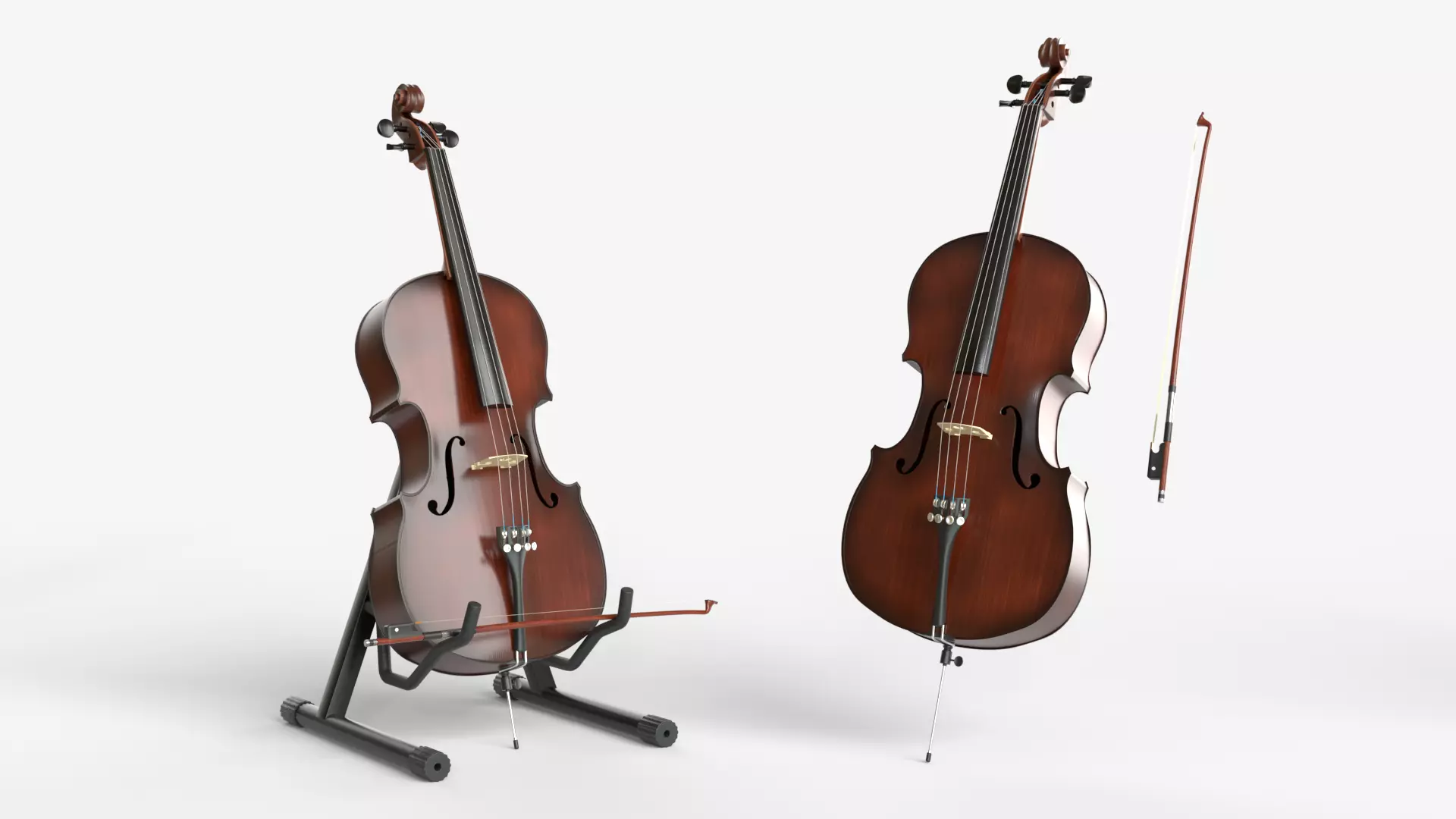 Cello Music instrument with Bow and Stand 3D model