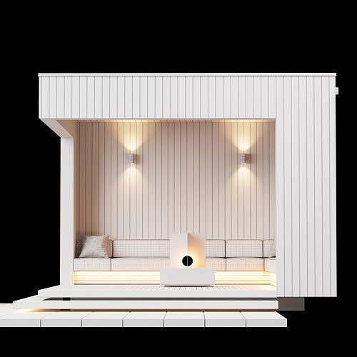 Modern pergola outdoor gazebo pavilion with furniture 3D model 5