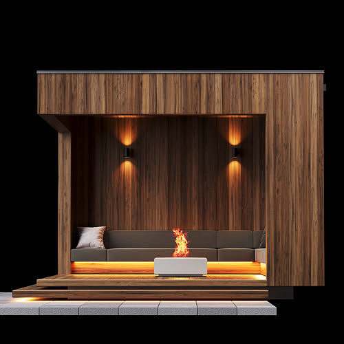 Modern pergola outdoor gazebo pavilion with furniture 3D model 4