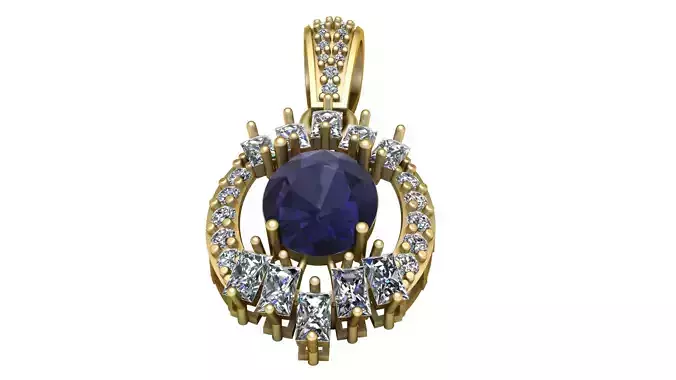 BLUE SAPPHIRE AND DIAMOND PENDANT 3D PRINTABLE MODEL