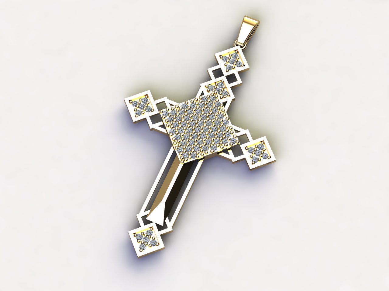 Cross Pendant Diamond Cross Necklace Vintage STL 3DM Printable  3D print model_7