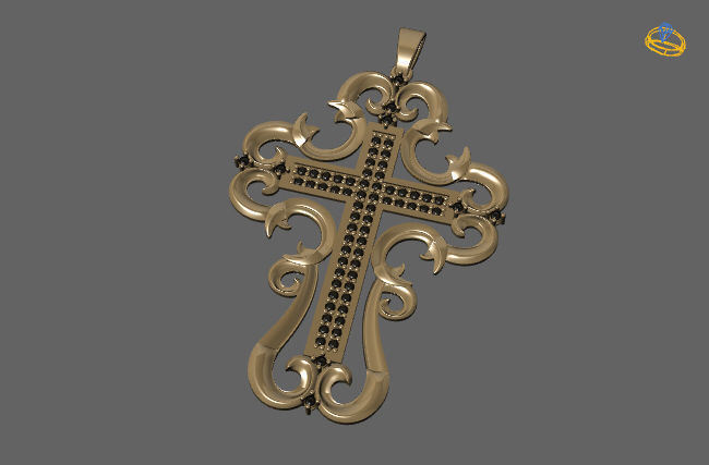 Cross Pendant Diamond Cross Necklace Vintage STL 3DM Printable  3D print model_1