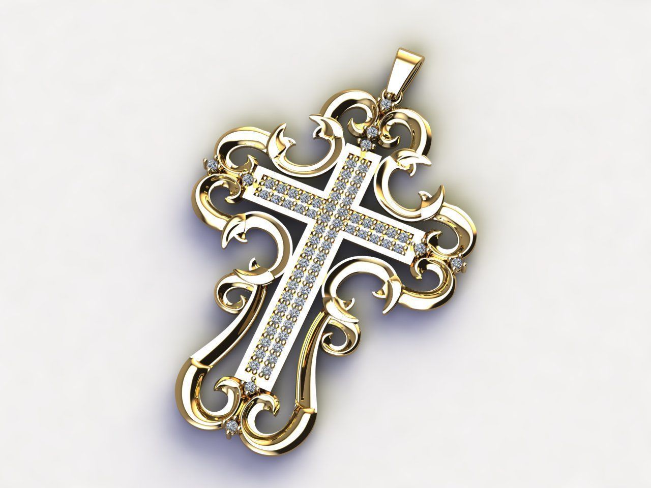 Cross Pendant Diamond Cross Necklace Vintage STL 3DM Printable  3D print model_7