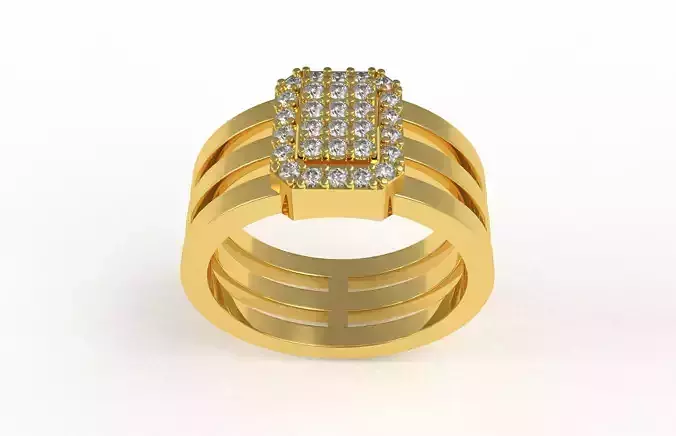 Emerald Head Triple Shank Diamond Ring