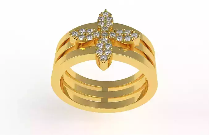 Flower Head Triple Shank Diamond Ring