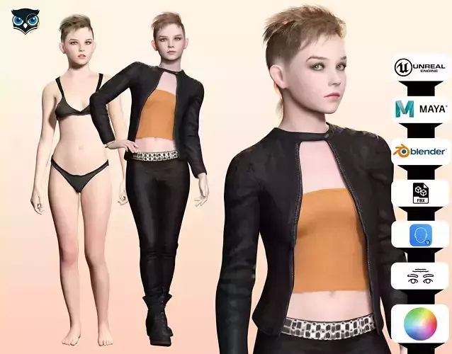 Stylish Female 3D Character in Leather Outfit
