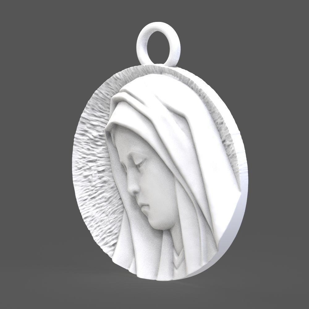 Virgin Mary medallion 3D print model_2