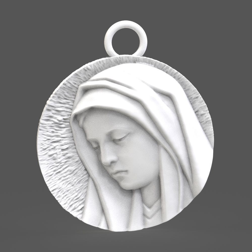 Virgin Mary medallion 3D print model_1