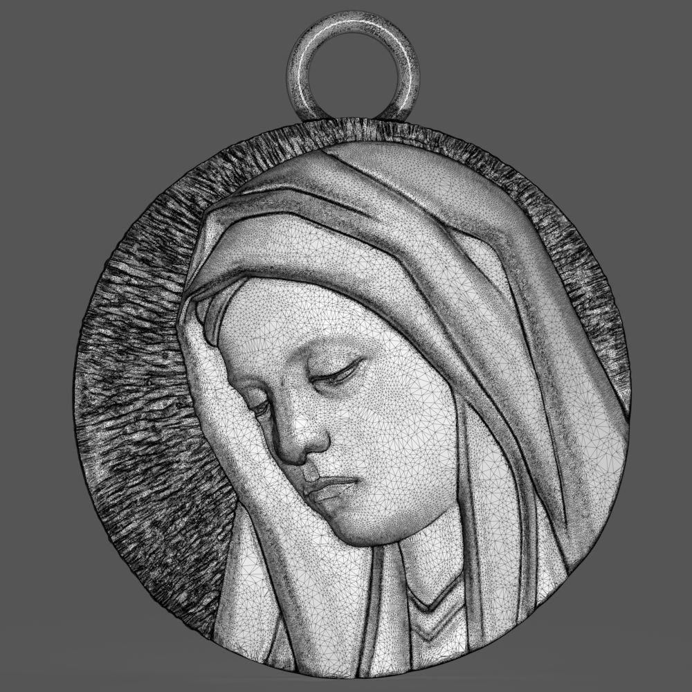 Virgin Mary medallion 3D print model_17