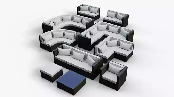 Low Poly PBR Rattan Sofa - Black