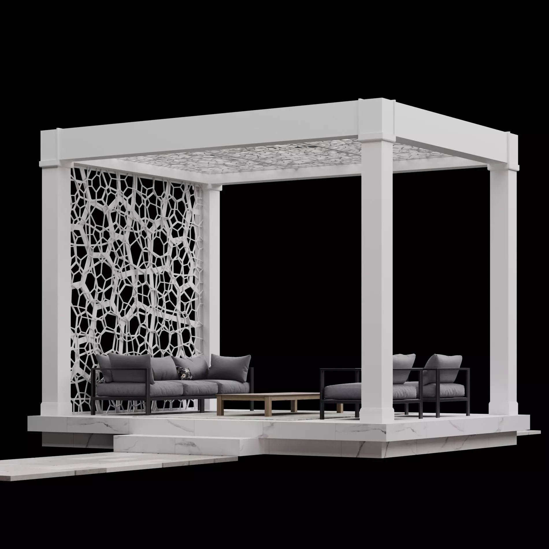 Modern pergola outdoor gazebo and backyard with furniture 3D model