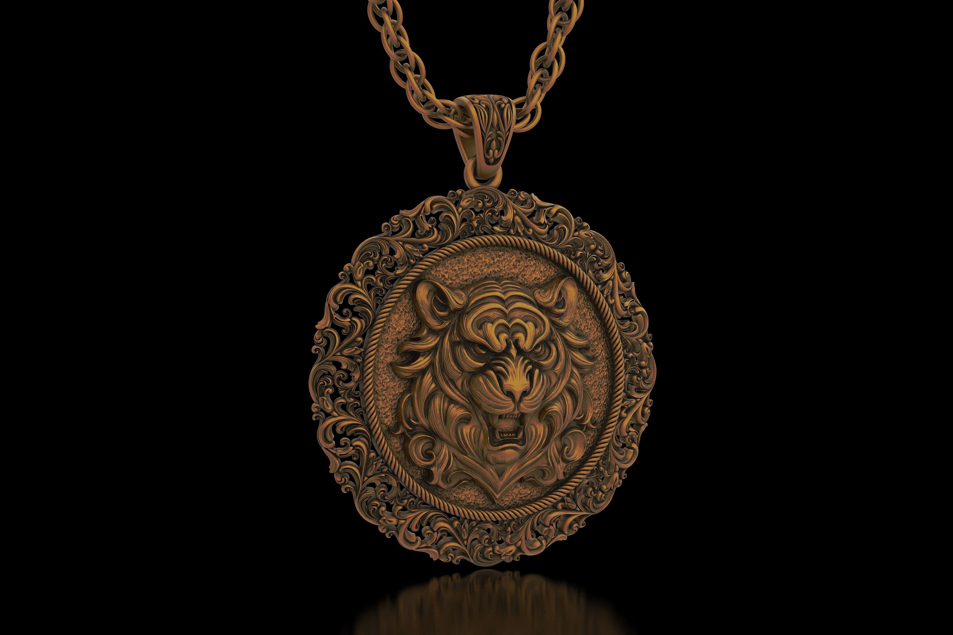 The Aggressive Tiger Head carving frame medallion v6  Pendant 3D print model_5