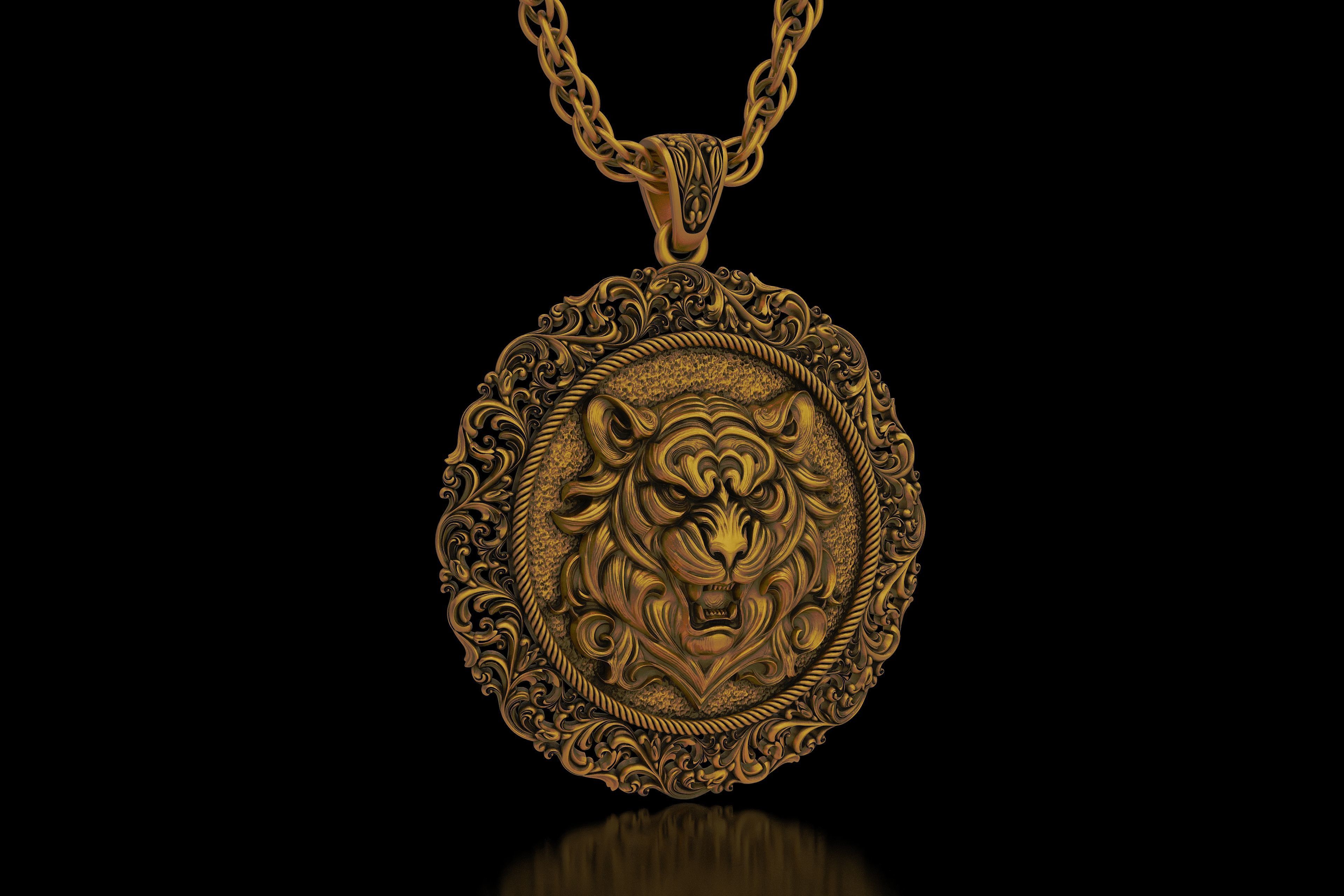 The Aggressive Tiger Head carving frame medallion v6  Pendant 3D print model_10