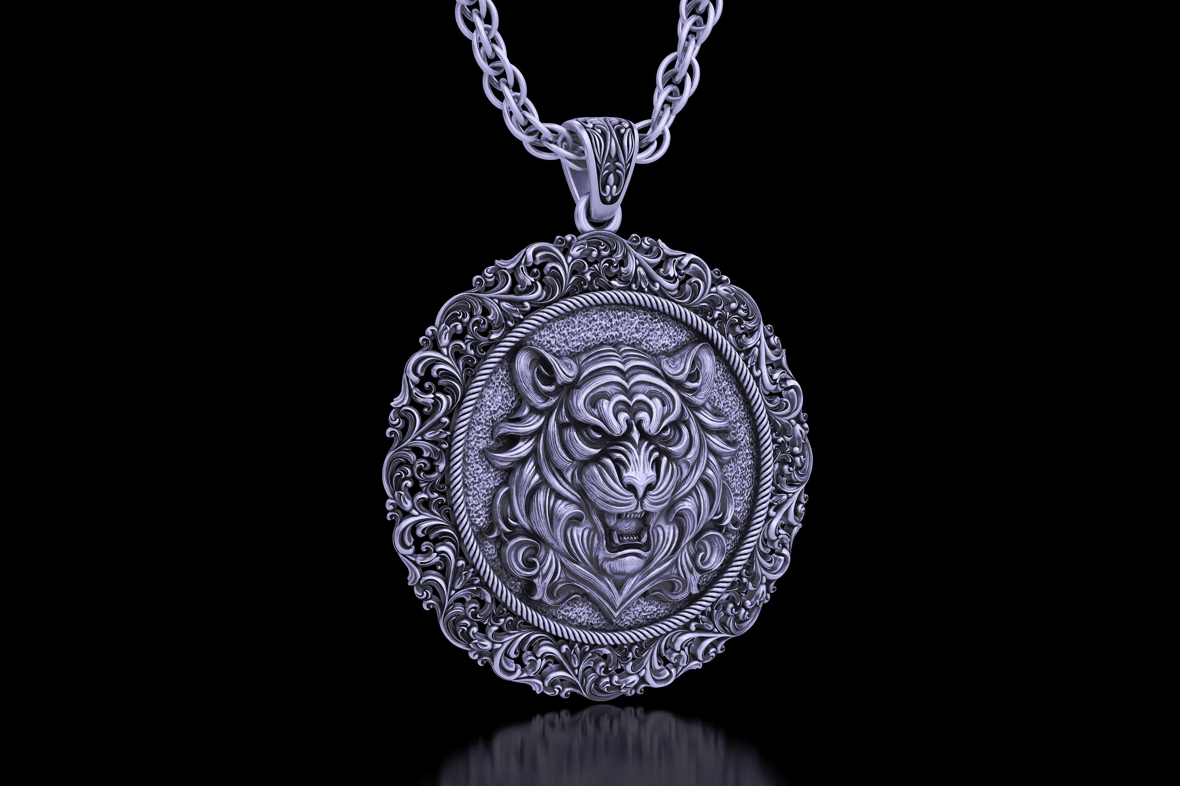 The Aggressive Tiger Head carving frame medallion v6  Pendant 3D print model_12