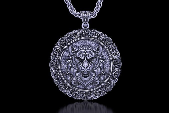 The Aggressive Tiger Head carving frame medallion v6  Pendant 3D print model