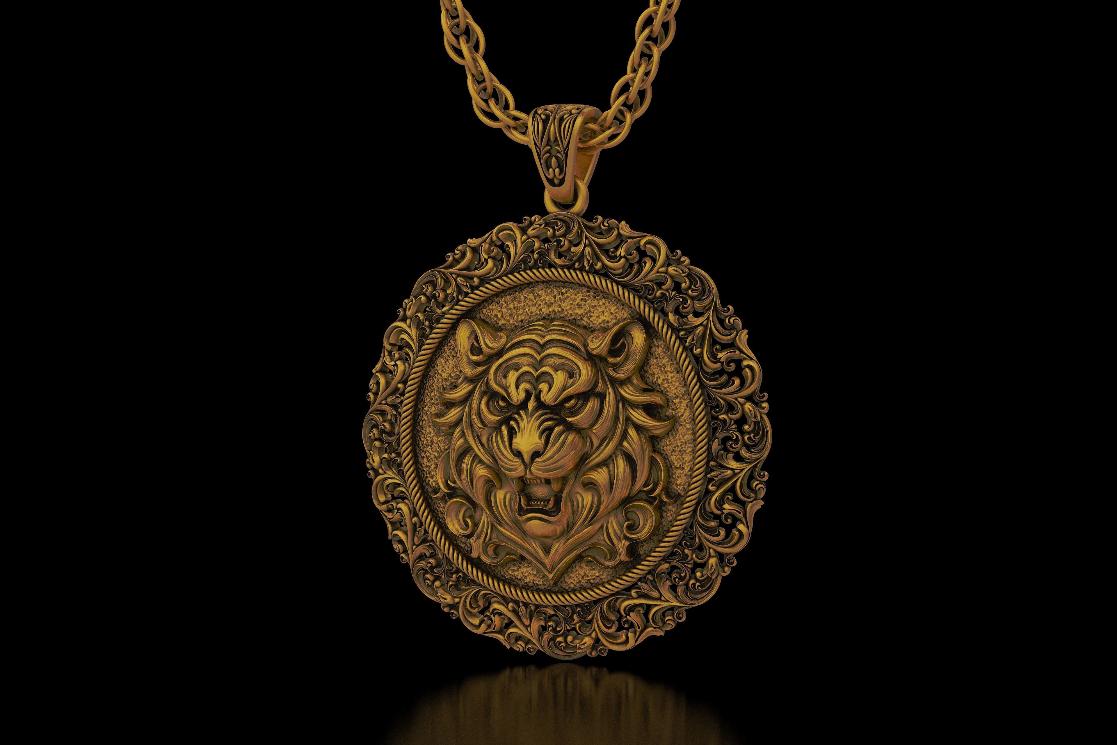 The Aggressive Tiger Head carving frame medallion v6  Pendant 3D print model_9