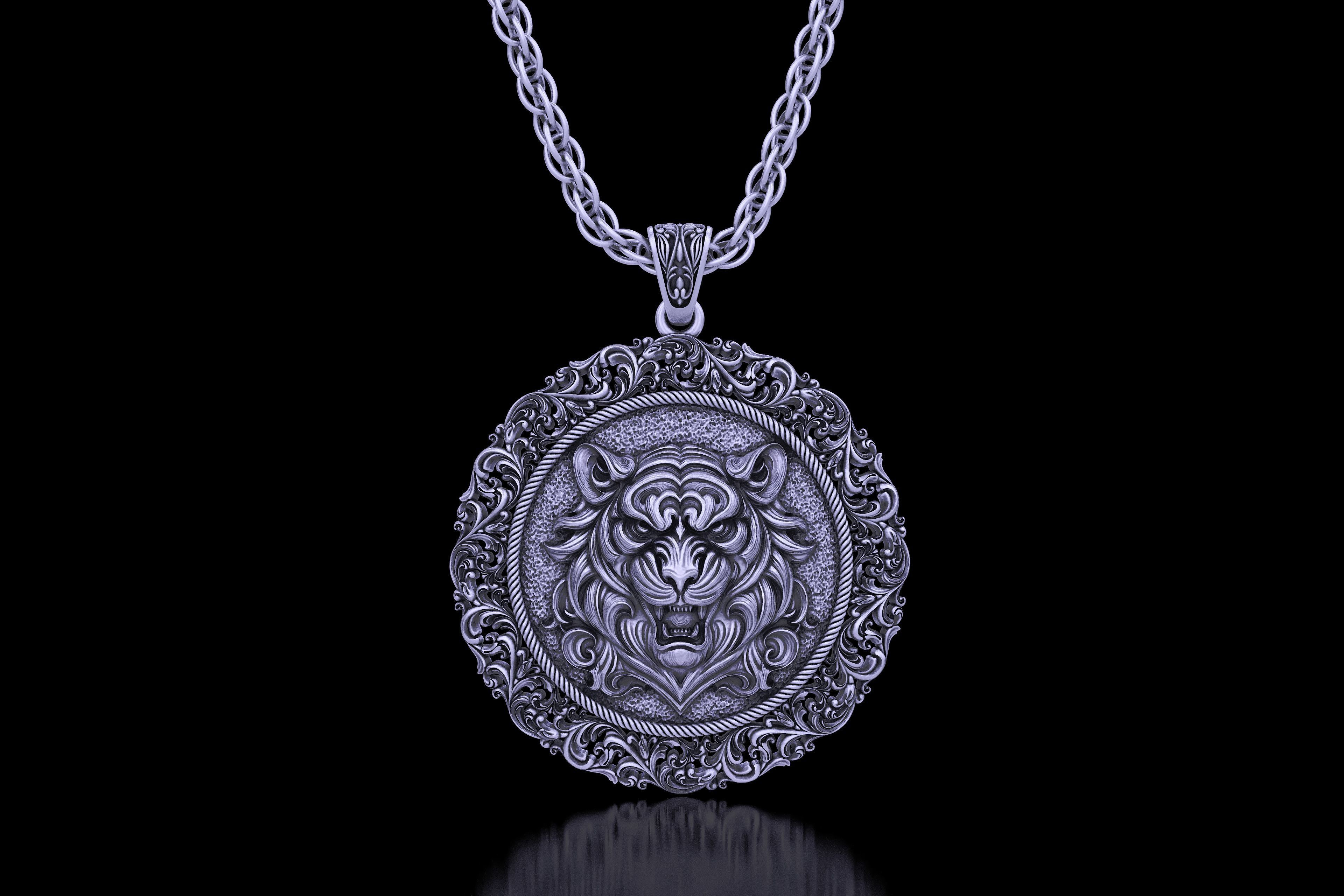 The Aggressive Tiger Head carving frame medallion v6  Pendant 3D print model_13