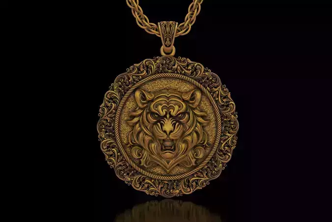 The Aggressive Tiger Head carving frame medallion v6  Pendant 3D print model
