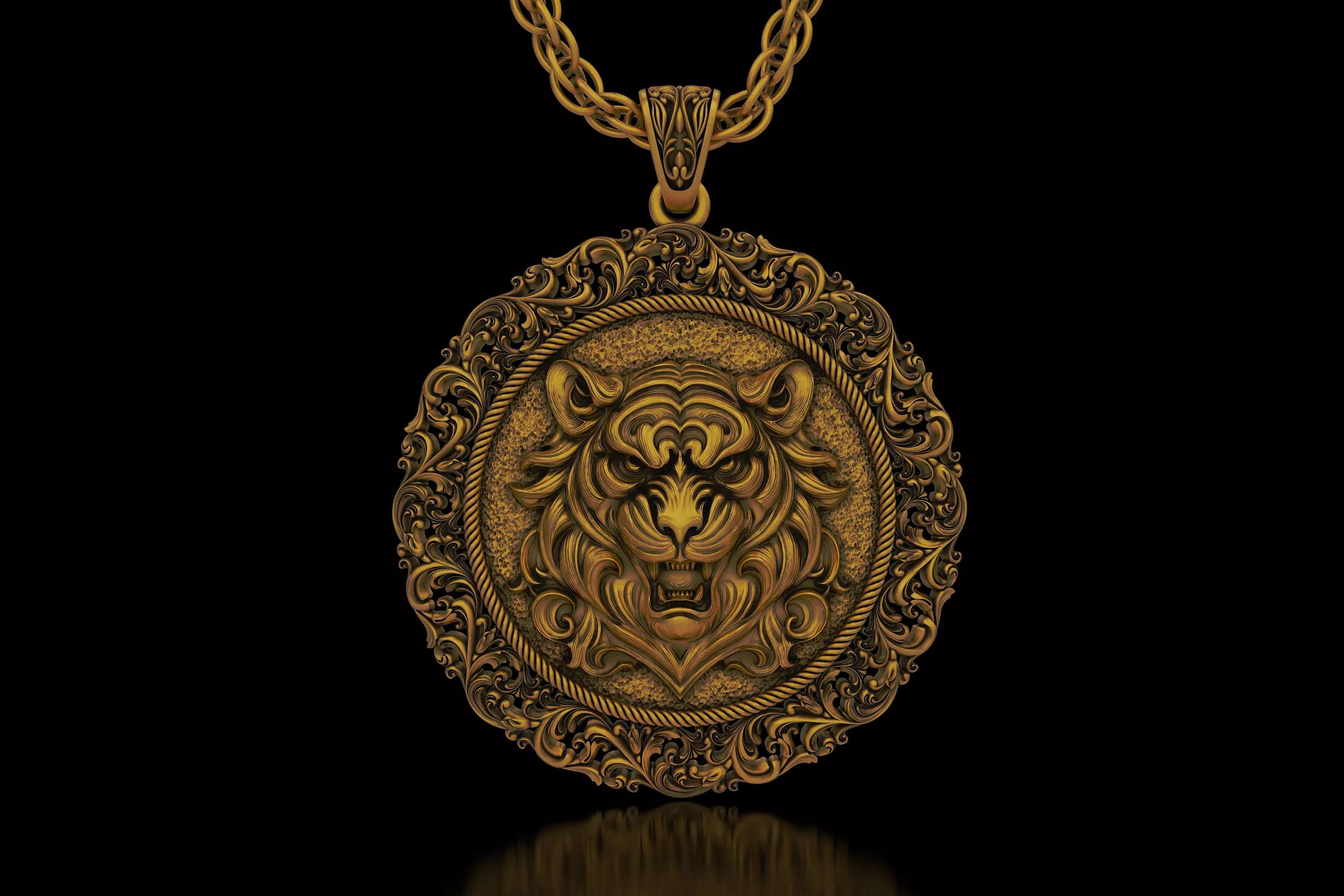 The Aggressive Tiger Head carving frame medallion v6  Pendant 3D print model_2