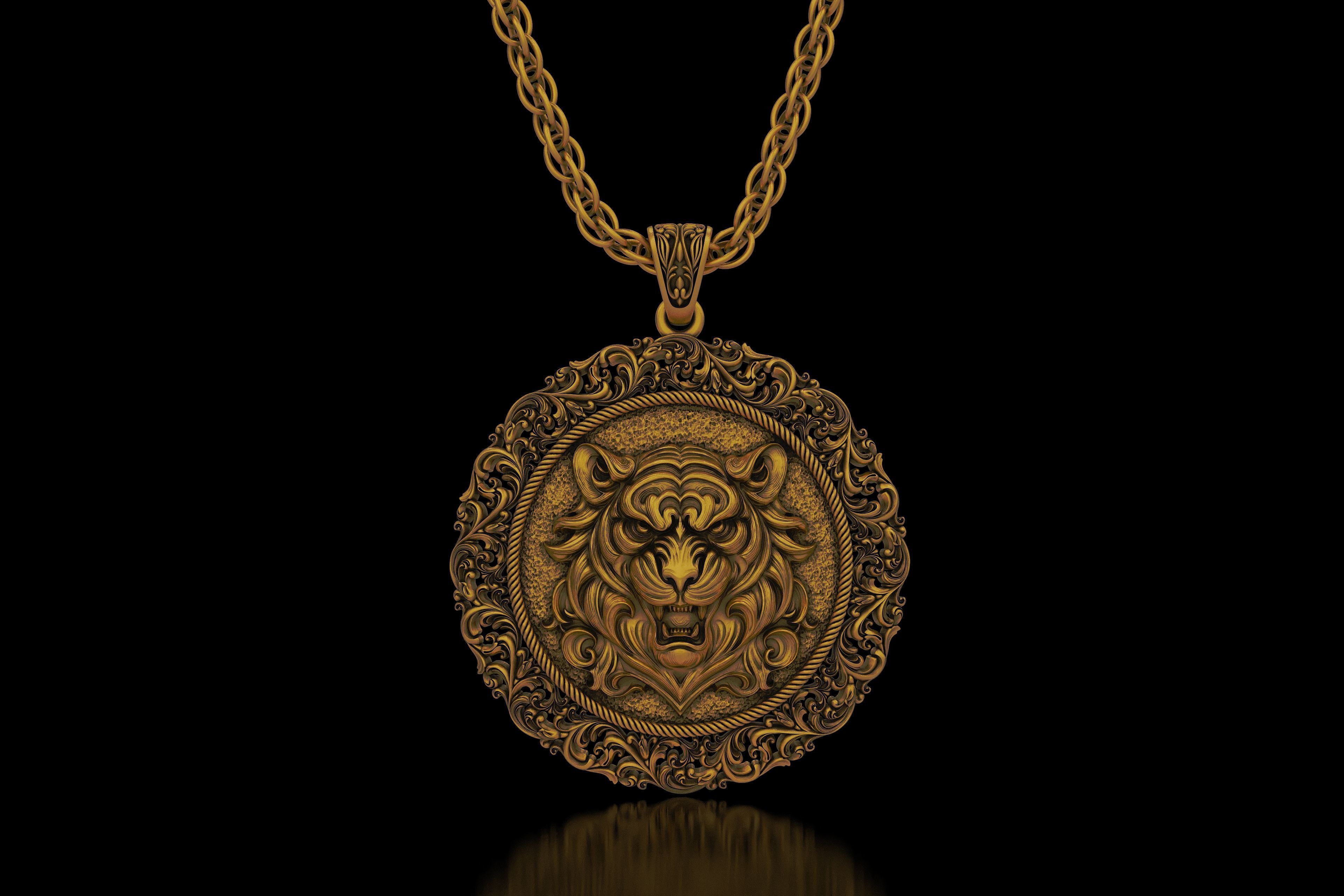 The Aggressive Tiger Head carving frame medallion v6  Pendant 3D print model_20