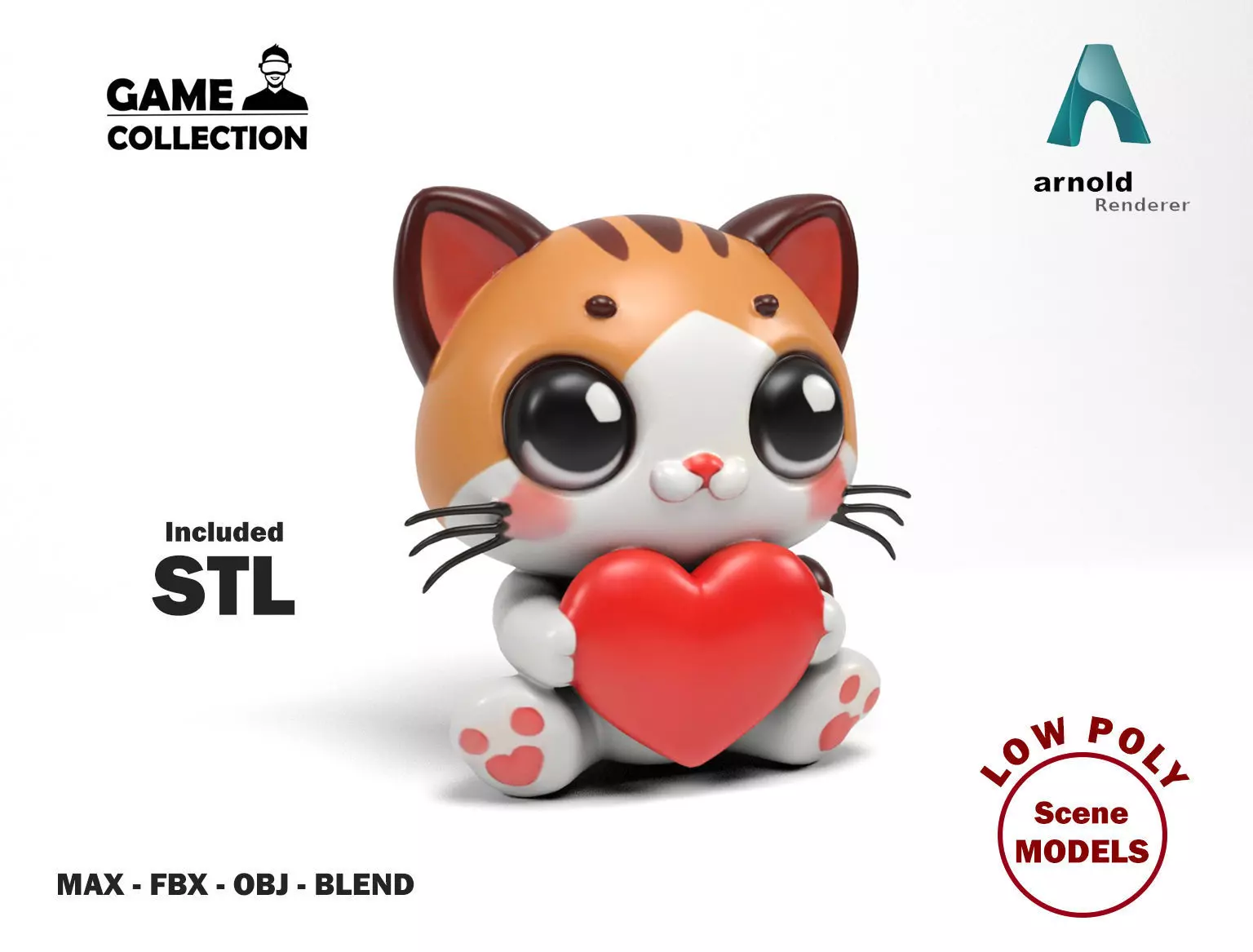 Loving cat Low-poly 3D model