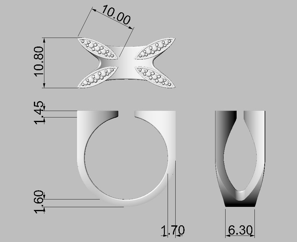 Diamond Open Ring 3D print model_4