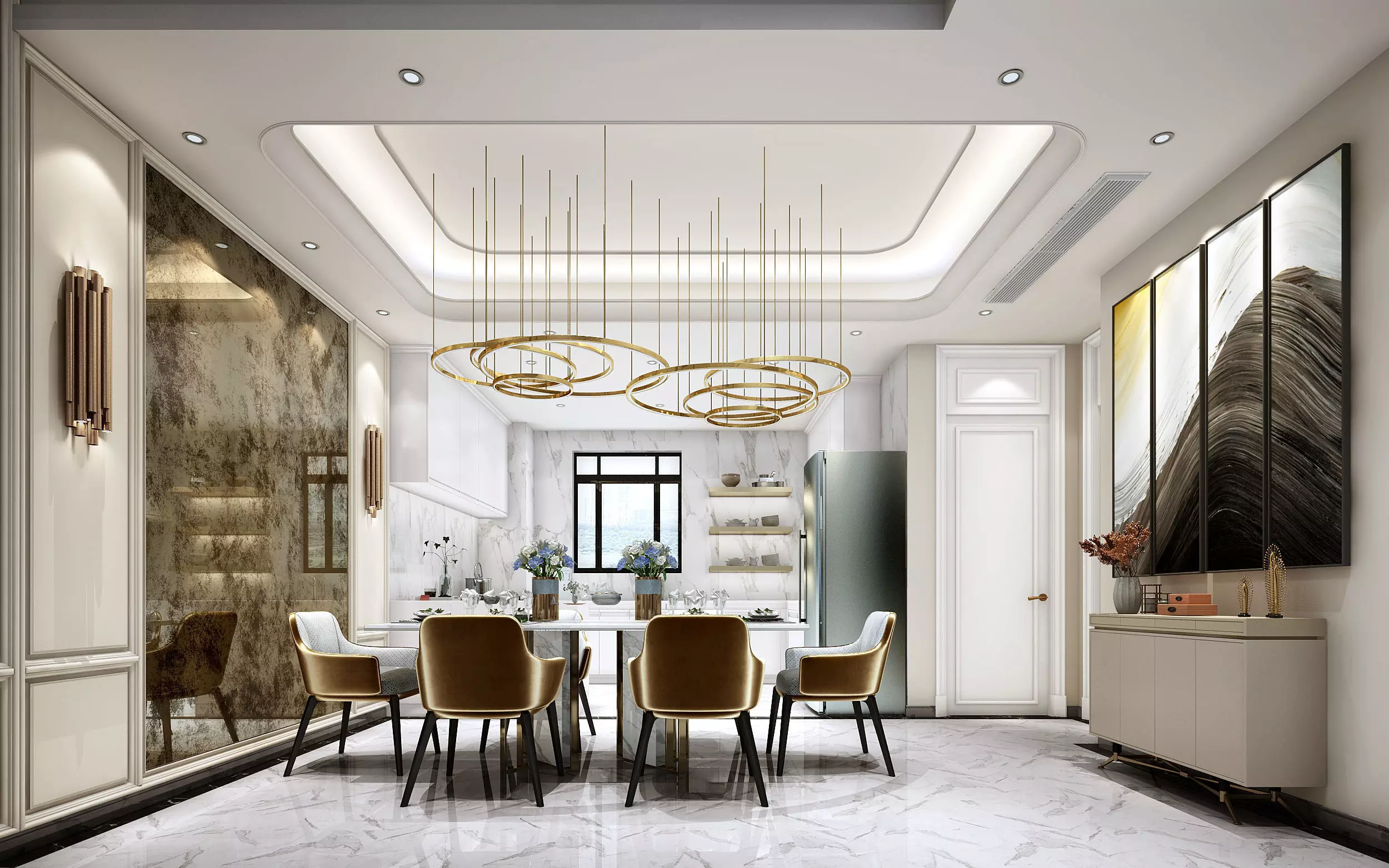 Modern dining room kitchen interior 3D model_0