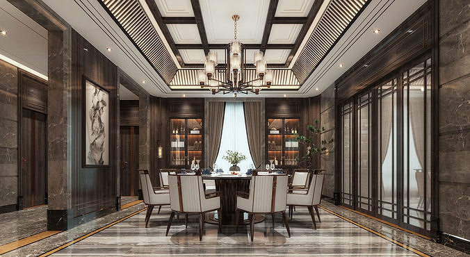 Modern dining room kitchen interior 3D model