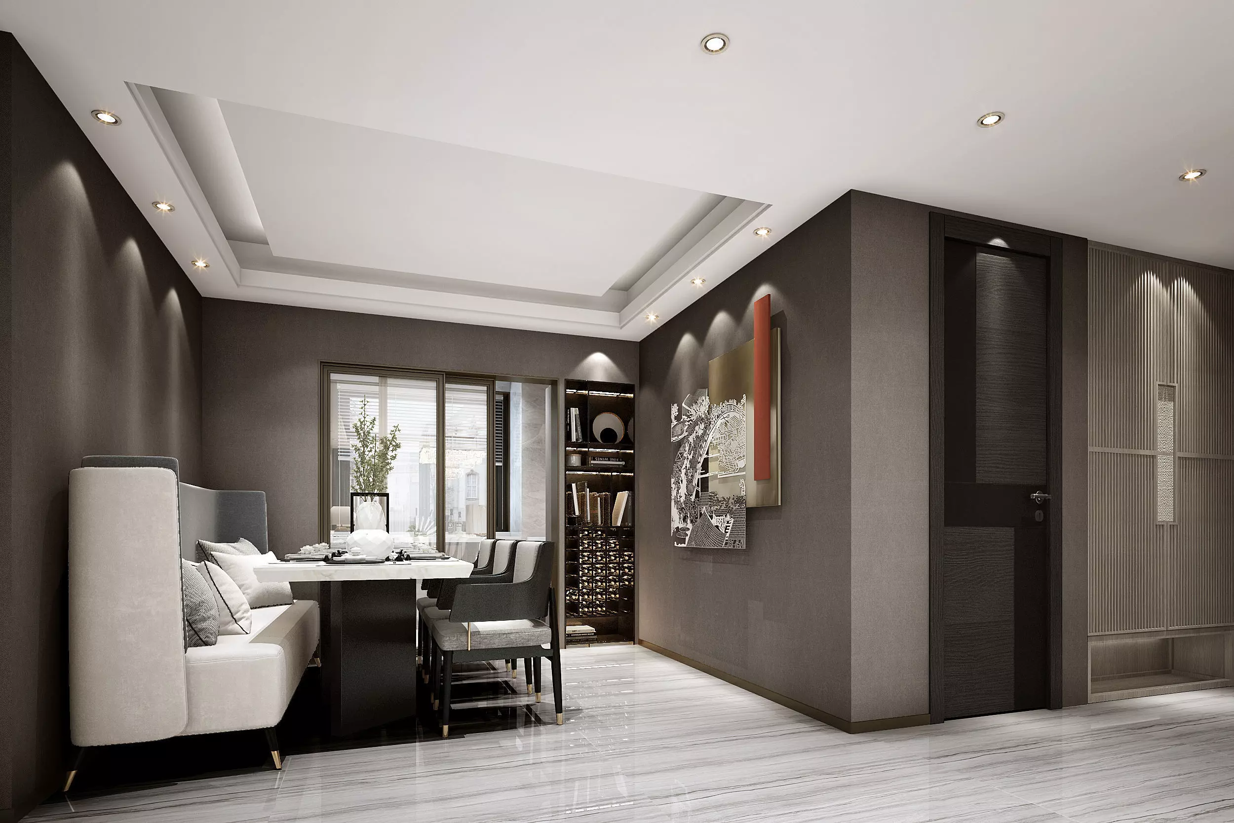 Modern dining room kitchen interior 3D model_0