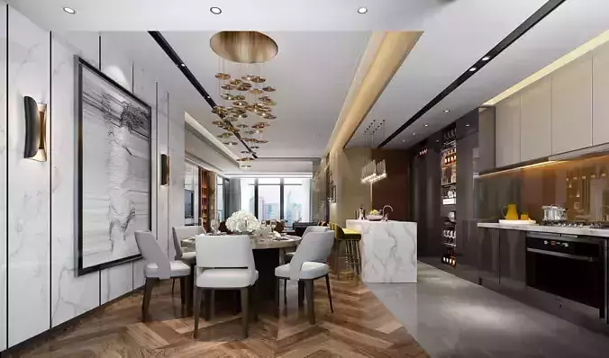 Modern dining room kitchen interior