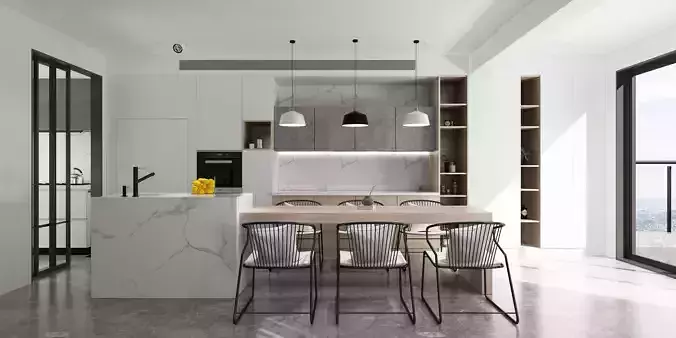 Modern dining room kitchen interior