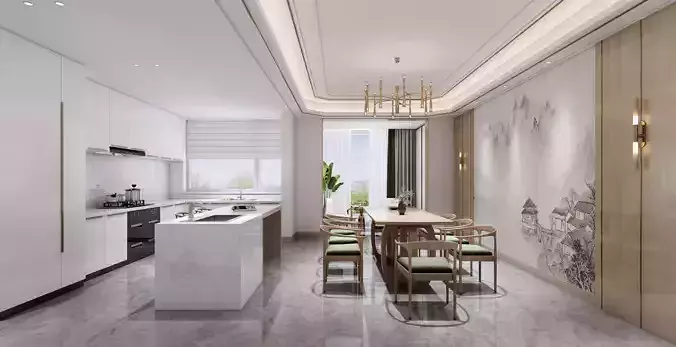 Modern dining room kitchen interior