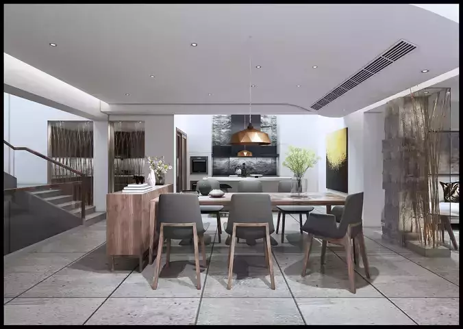Modern dining room kitchen interior