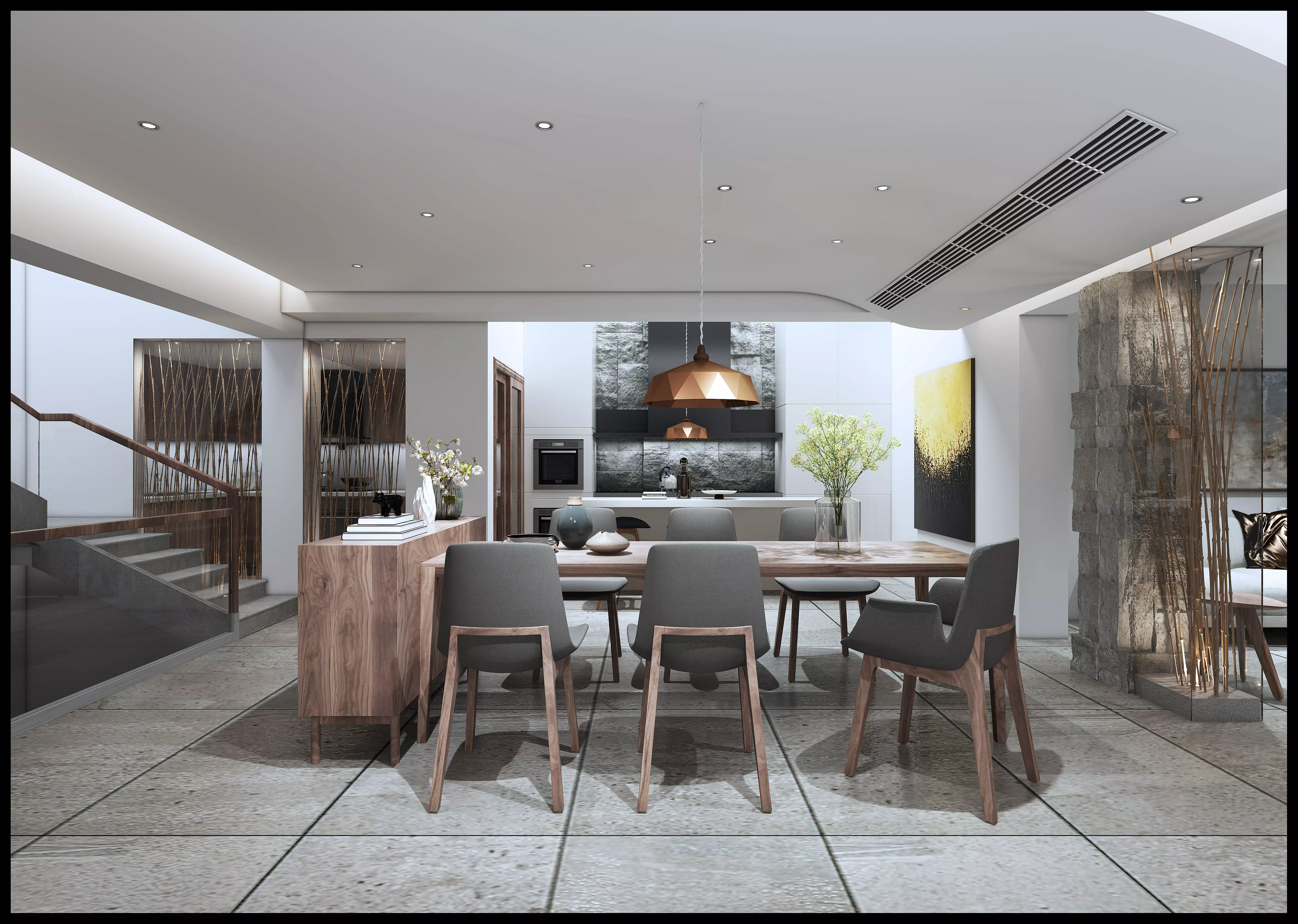 Modern dining room kitchen interior 3D model_0