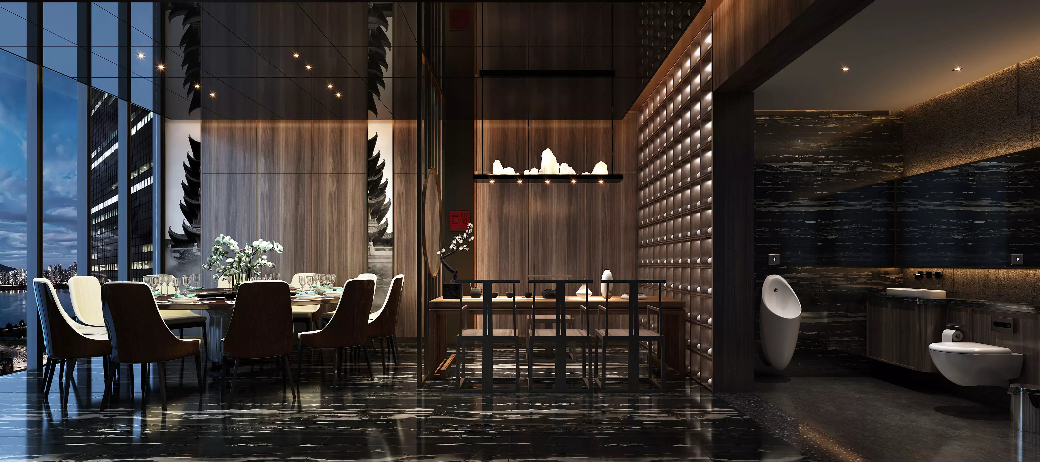 Modern dining room kitchen interior 3D model_0