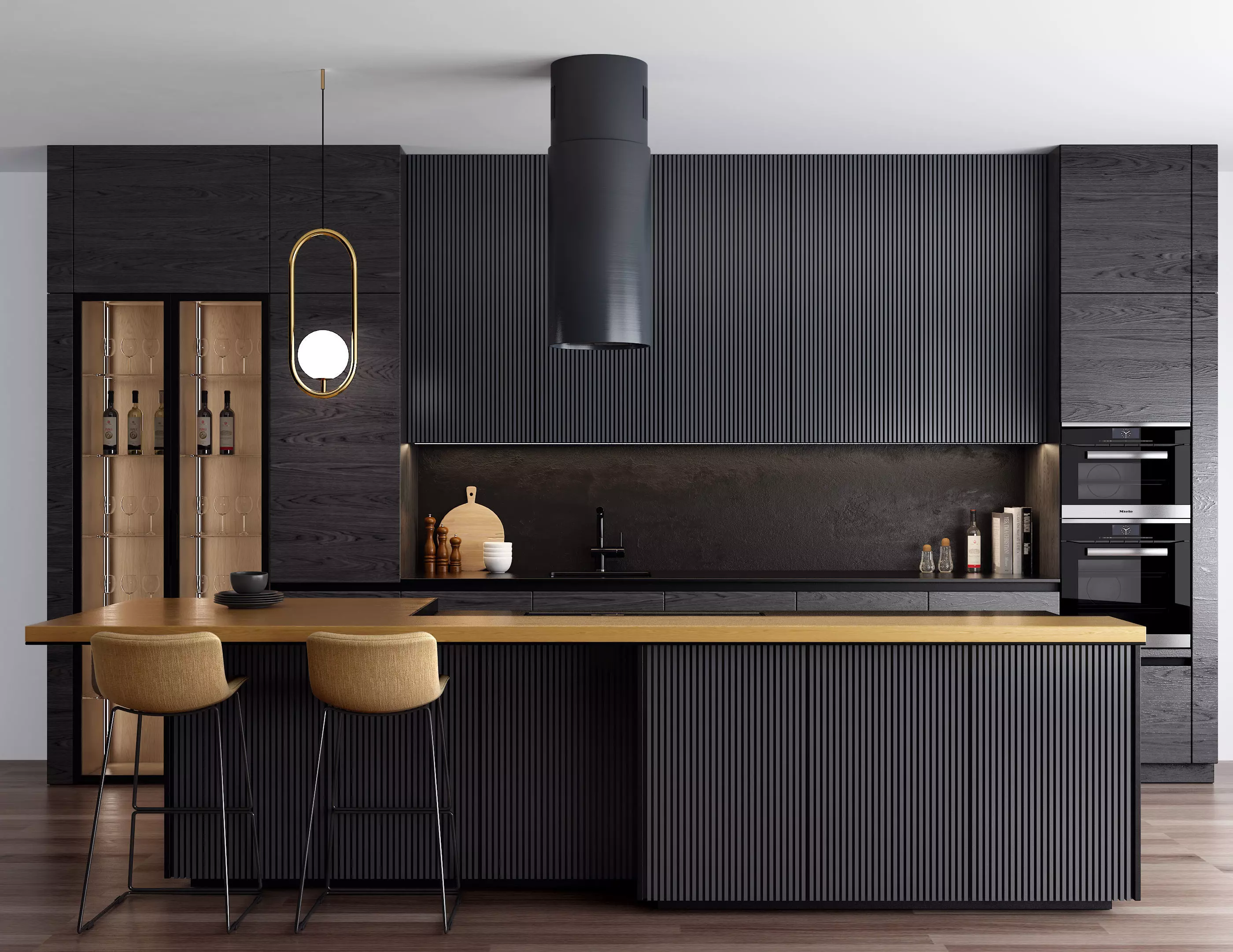 Modern dining room kitchen interior 3D model_0